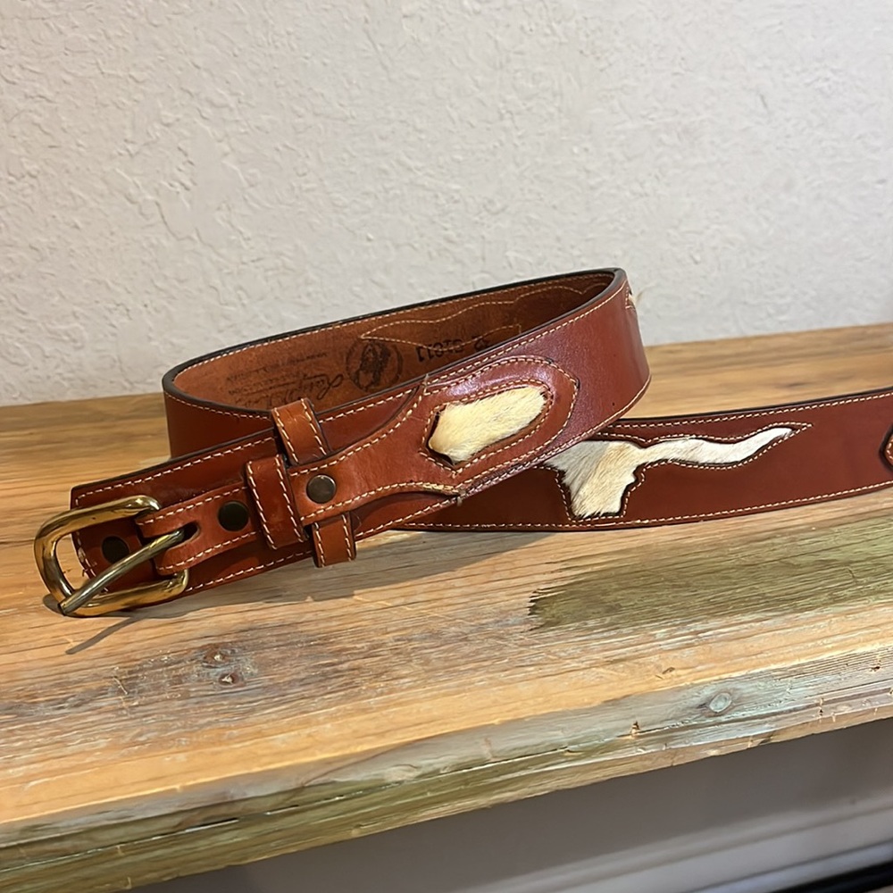 Larry Mahan Brown Leather Belt with Gold Buckle